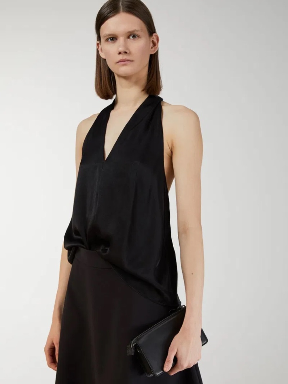 Arket Black Satin Halter V-Neck Top